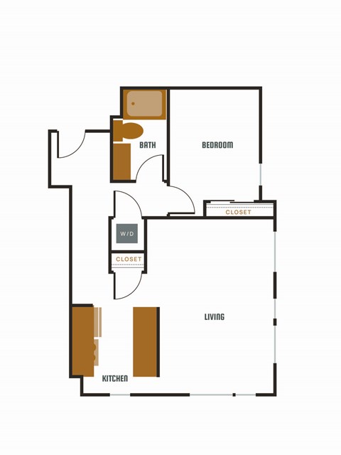 Floor plan for 1 bed, 1 bath, 775 sqft